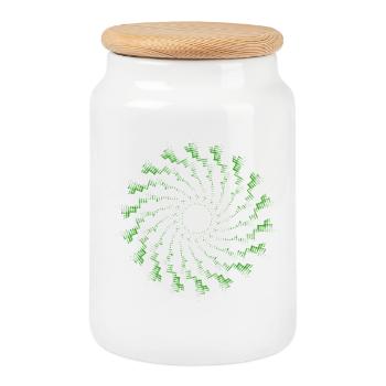 dotted shape rotated wind turbine green - Cookie Jar with Wooden Lid - white - Front