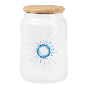 dotted shape rotated wind turbine blue - Cookie Jar with Wooden Lid - white - Front