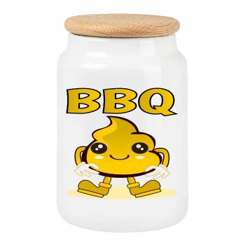 KAWAII BBQ - BARBECUE MUSTARD SAUCE - CARTOON - Cookie Jar with Wooden Lid - white - Front