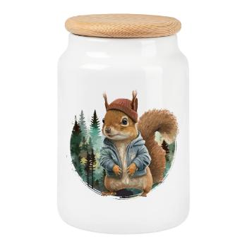 Écureuil mignon - Boîte à biscuits avec couvercle en bois - blanc - Devant