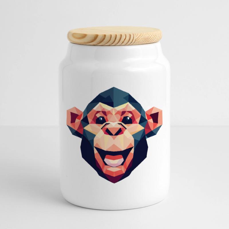 Polygon Monkey Cookie Jar with Wooden Lid