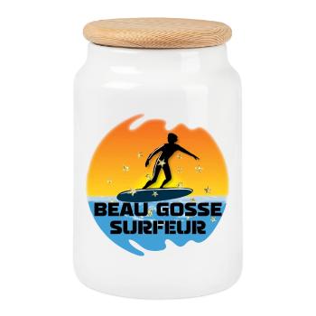 beau gosse surfeur soleil dégradé océan - Boîte à biscuits avec couvercle en bois - blanc - Devant