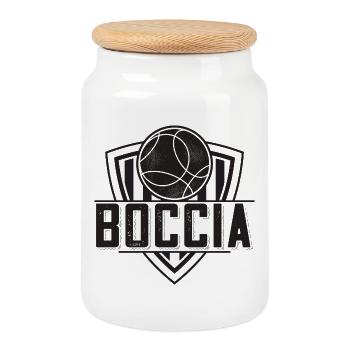 Bocciaspieler Bekleidung mit Boccia Kugeln Boccia - Keksdose mit Holzdeckel - Weiß - Vorne