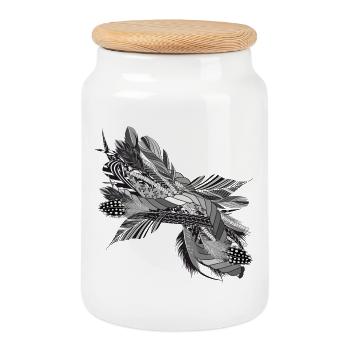 artistic filigree motif made of ribbons and feathers - Cookie Jar with Wooden Lid - white - Front
