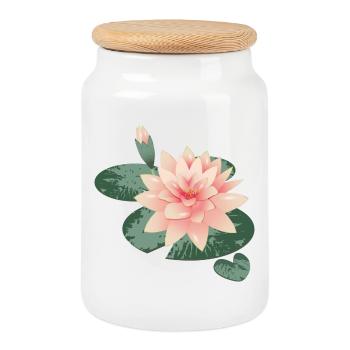 Seerosenblüte mit Knospe im Seerosenteich - Keksdose mit Holzdeckel - Weiß - Vorne