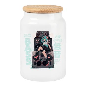 Anime Tower Speaker PA “All We Need is Bass” - Keksdose mit Holzdeckel - Weiß - Vorne