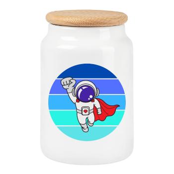 space, galaxie, astronaute - Boîte à biscuits avec couvercle en bois - blanc - Devant