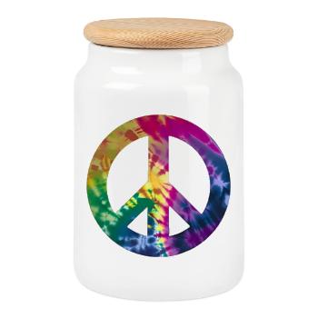 Groovy Tie Dye Peace Zeichen - Keksdose mit Holzdeckel - Weiß - Vorne