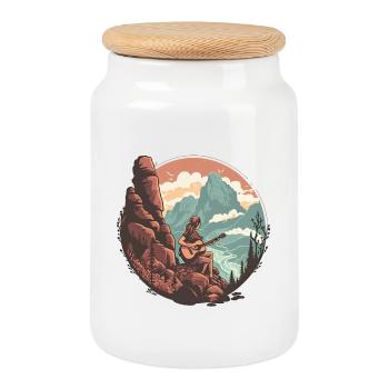 Scène de guitare sereine des montagnes - Boîte à biscuits avec couvercle en bois - blanc - Devant