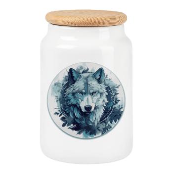 Mystischer Wolf im Mondlicht - Keksdose mit Holzdeckel - Weiß - Vorne