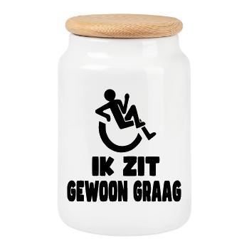 Ich sitze einfach gerne. Humor im Rollstuhl * - Keksdose mit Holzdeckel - Weiß - Vorne