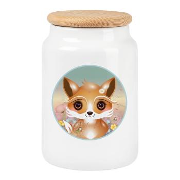 niedlicher Fuchs auf einer Blumenwiese im Frühling - Keksdose mit Holzdeckel - Weiß - Vorne