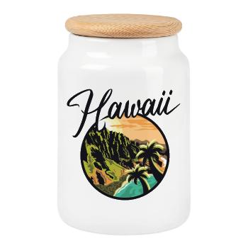 hawaii island nature icon Insel Natur color Logo - Keksdose mit Holzdeckel - Weiß - Vorne