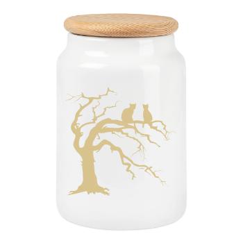 Arbre mort avec 2 silhouettes de chats - Boîte à biscuits avec couvercle en bois - blanc - Devant