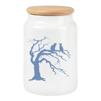 Arbre mort avec 2 silhouettes de chats - Boîte à biscuits avec couvercle en bois - blanc - Devant