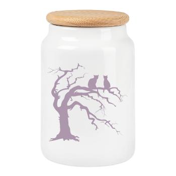 Arbre mort avec 2 silhouettes de chats - Boîte à biscuits avec couvercle en bois - blanc - Devant