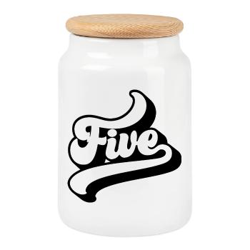 Five 5th Birthday Kids Boys Girls 5 Years Old - Cookie Jar with Wooden Lid - white - Front