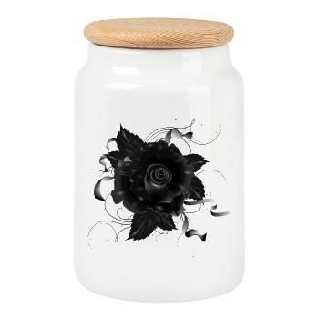 Rose gothique noire avec des rubans sombres - Boîte à biscuits avec couvercle en bois - blanc - Devant