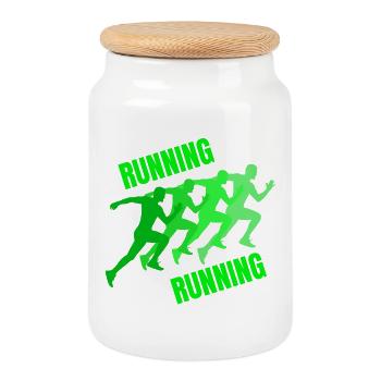 running, jogging, jogging, running, trail running - Cookie Jar with Wooden Lid - white - Front