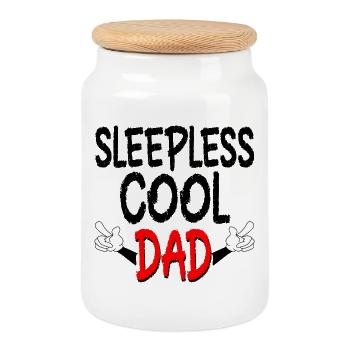 Happy Father's Day - BABY SLEEPLESS DAD - Cookie Jar with Wooden Lid - white - Front