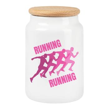 running, jogging, running, jogging - Cookie Jar with Wooden Lid - white - Front