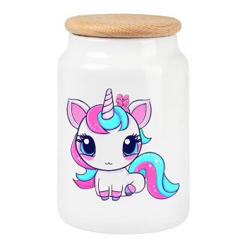 Licorne kawaii mignonne - Boîte à biscuits avec couvercle en bois - blanc - Devant