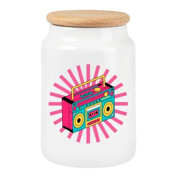 Retro, 90er Jahre, 1990, Vintage, Stereoanlage - Keksdose mit Holzdeckel - Weiß - Vorne