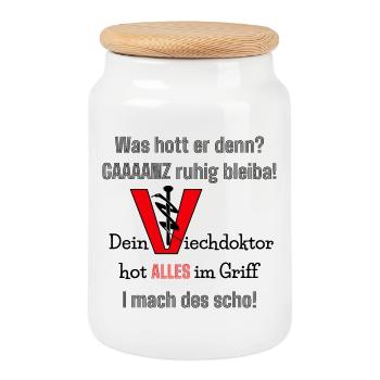 Lustiger Tierarzt Spruch Veterinär Mundart - Keksdose mit Holzdeckel - Weiß - Vorne