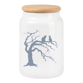 Arbre mort avec 2 silhouettes de chats - Boîte à biscuits avec couvercle en bois - blanc - Devant