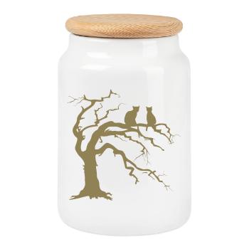 Arbre mort avec 2 silhouettes de chats - Boîte à biscuits avec couvercle en bois - blanc - Devant