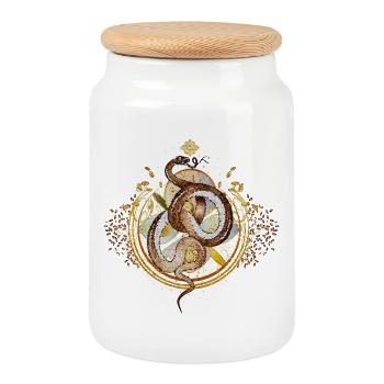magical amulet with snake in mosaic style - Cookie Jar with Wooden Lid - white - Front