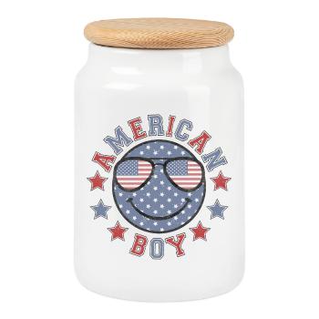 American Boy - 4. Juli - Retro Deutschland - Keksdose mit Holzdeckel - Weiß - Vorne
