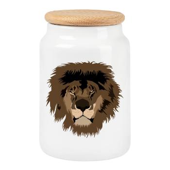 Illustration de tête de lion avec crinière sauvage - Boîte à biscuits avec couvercle en bois - blanc - Devant