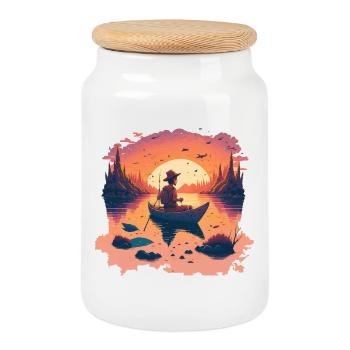 Pêcheurs en automne - Boîte à biscuits avec couvercle en bois - blanc - Devant