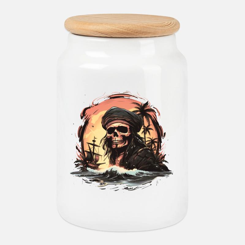 Totenkopfpirat - Keksdose mit Holzdeckel - Weiß