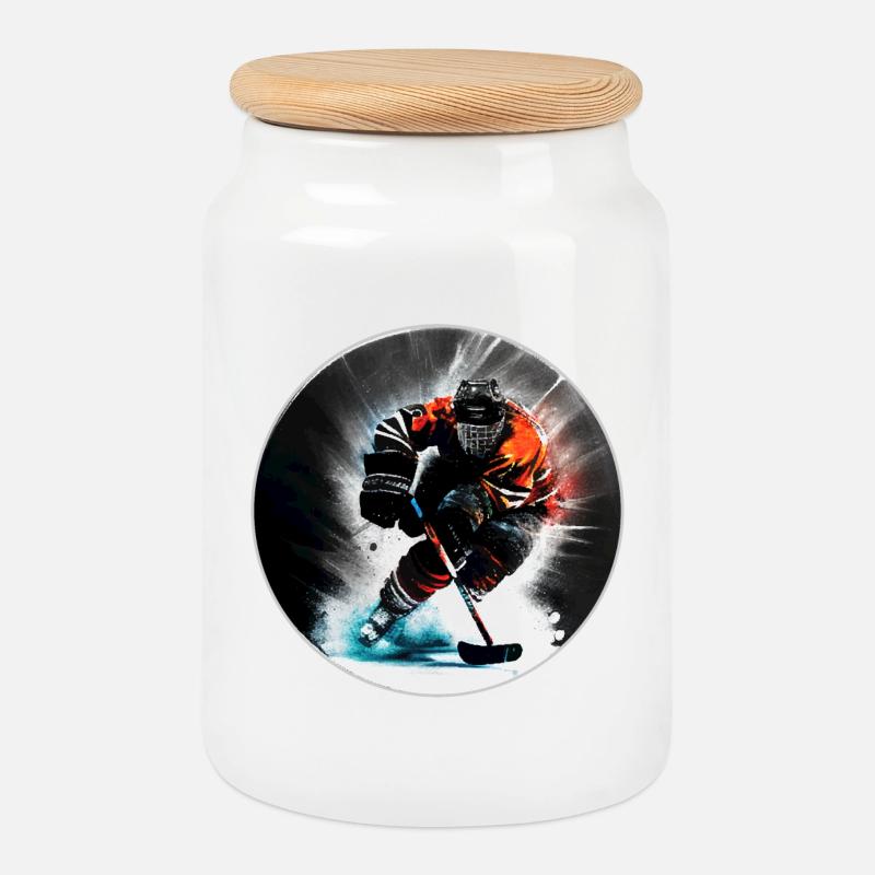 Eishockey - Keksdose mit Holzdeckel - Weiß