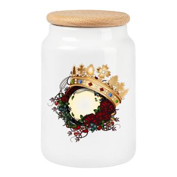 zeitloses Rosen Jugendstil Ornament mit Krone - Keksdose mit Holzdeckel - Weiß - Vorne