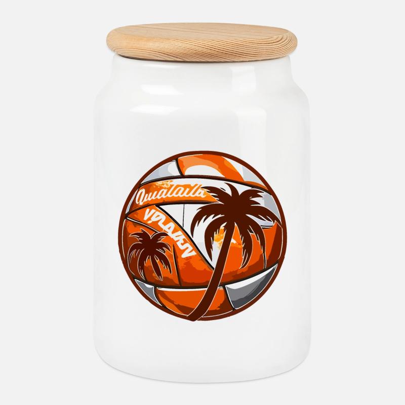 Beach Volleyball mit Palmen - Keksdose mit Holzdeckel - Weiß