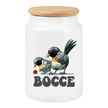Bocce Player Saying Ball Bird with Jack Bocci - Cookie Jar with Wooden Lid - white - Front
