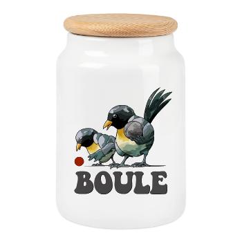 Petanque player Boule bird balls for boules - Cookie Jar with Wooden Lid - white - Front