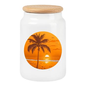 Coucher de soleil - Boîte à biscuits avec couvercle en bois - blanc - Devant