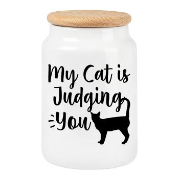 Drôle de chat - Boîte à biscuits avec couvercle en bois - blanc - Devant