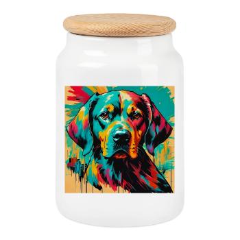 Chien - Boîte à biscuits avec couvercle en bois - blanc - Devant