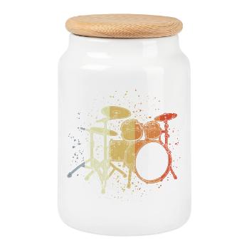 Drums Vintage Look - Cookie Jar with Wooden Lid - white - Front