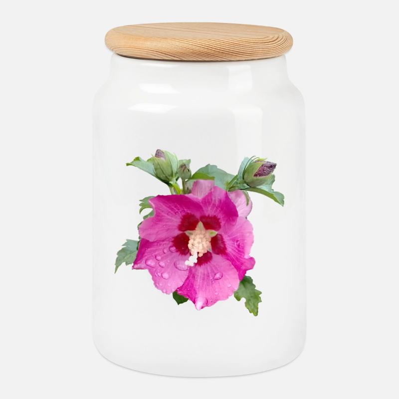 ROSA HIBISKUS - Keksdose mit Holzdeckel - Weiß
