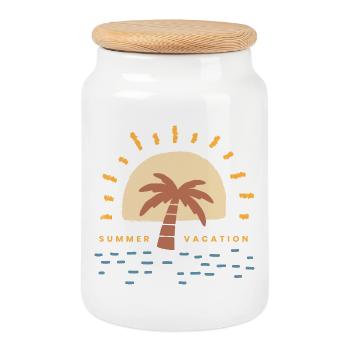Logo de vacances Sunset Palm - Boîte à biscuits avec couvercle en bois - blanc - Devant