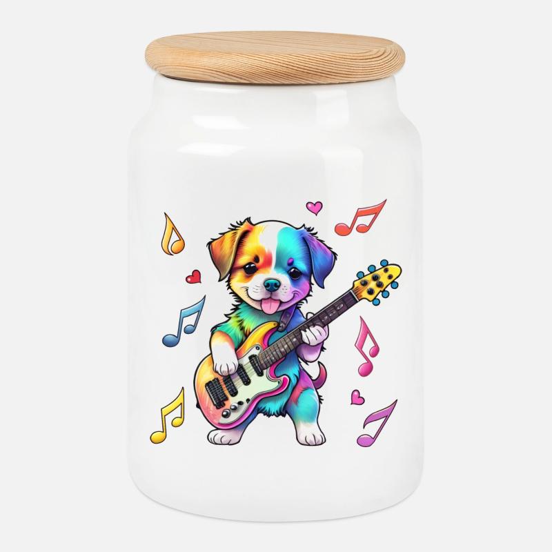 Rock Star Hound Welpe – Regenbogen - Keksdose mit Holzdeckel - Weiß