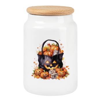 Halloween cauldron - Cookie Jar with Wooden Lid - white - Front