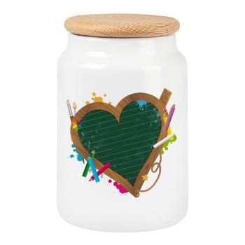 Heart-shaped blackboard with back-to-school supplies - Cookie Jar with Wooden Lid - white - Front