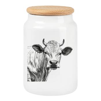 Cow Charolaise - Cookie Jar with Wooden Lid - white - Front